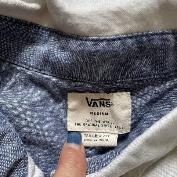 Vans Button-Up Shirt Men's Gray Medium Front Chest Pocket Short Sleeves Collared - Picture 5 of 5